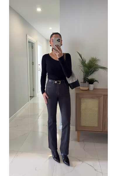 BİRCANÇİL Rino Anthracite Flare Jeans