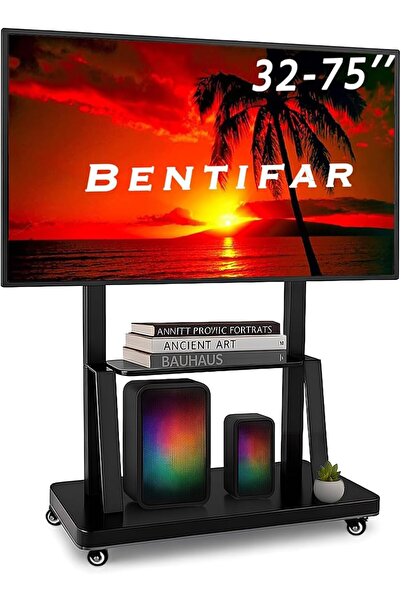 HYX حامل تلفزيون متحرك لأجهزة التلفزيون من 32 إلى 75 بوصة، حامل أرضي متحرك مع رف (أسود)