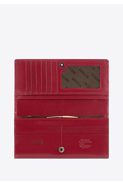 Wittchen Women's Large Genuine Leather Coin Purse with Registration Card Holder, Cherry, Cherry