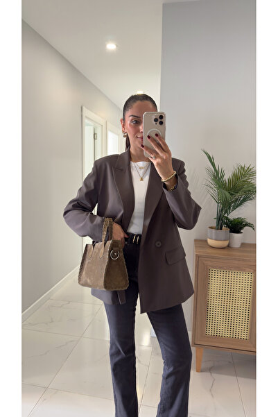 BİRCANÇİL Dlvin Wos Khaki Brown Shoulder Pad Piece Blazer Jacket