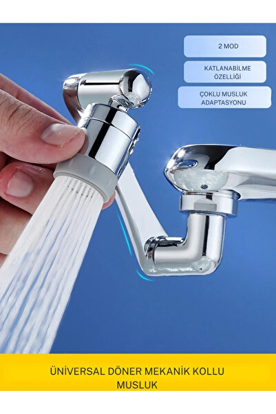 TeknoFaji Robotik Kol Musluk Uzatma Aparatı 1080 Derece Evrensel 2 Modlu Mutf...