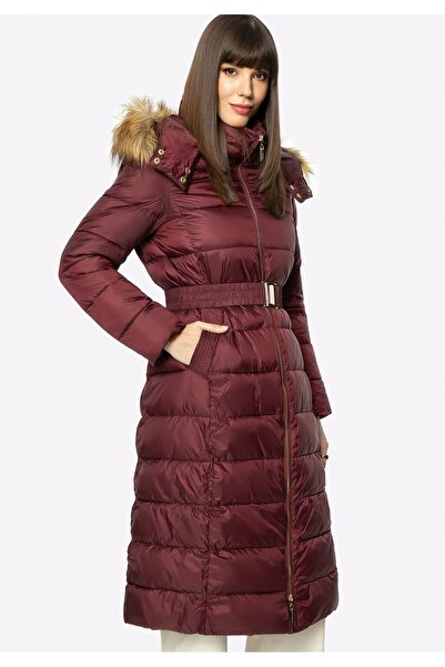 Wittchen Women's Winter Quilted Coat with Hood Burgundy Burgundy Polyester