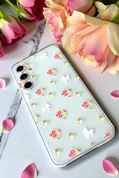 Merwish Samsung Galaxy A24 Compatible Ribbon and Floral Pattern Transparent Case Cover