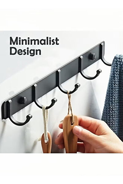 Generic Wall Mounted Coat Racks Hanging Holder Towel Rack Modern Black Hanging for Clothes 5 Hooks