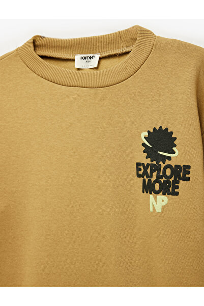 Koton Three Yarns Ş Fleece-Lined Long Sleeve Crew Neck B Printed O Oversized Sweatshirt