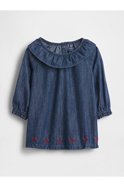 GAP Bebek Mavi Denim Volanlı Yaka Elbise