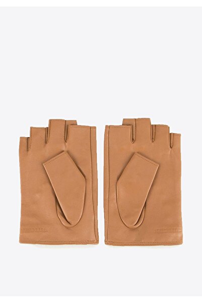 Wittchen Women's Fingerless Leather Gloves with Rivets Brown Leather