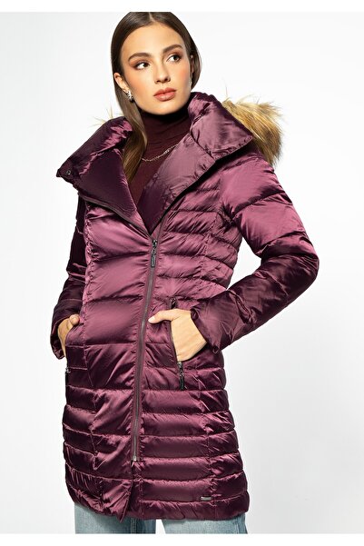 Wittchen Jachetă de damă cu puf și închidere asimetrică, culoare mov, din nailon