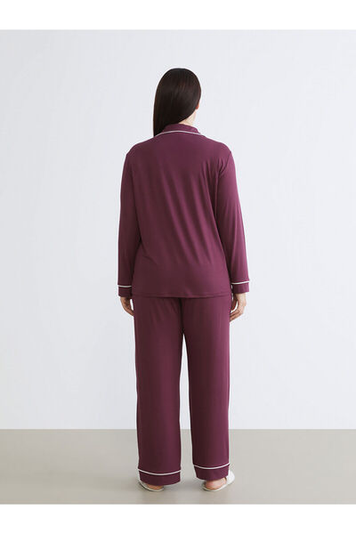 LC Waikiki Vizyon New Season Plus Size Shirt Collar Women's Pajama Set