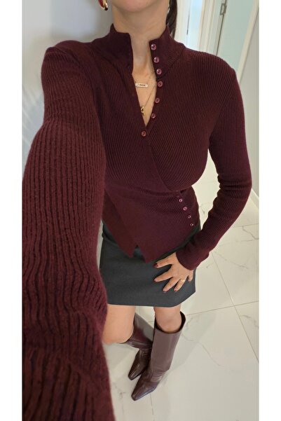 BİRCANÇİL Yegon Burgundy Waist-Tied Knitwear