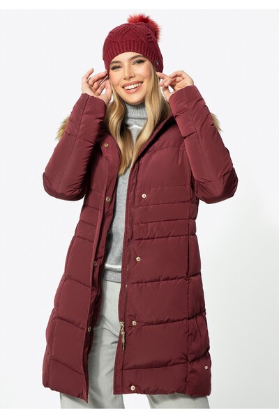 Wittchen Women's Quilted Down Jacket with Hood Burgundy Polyester