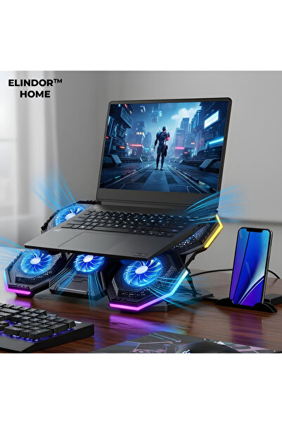 Elindor ® RGB Gaming Laptop Cooler Adjustable Angle Stand, Holder, 40 x 27 x 3.6 cm, Black