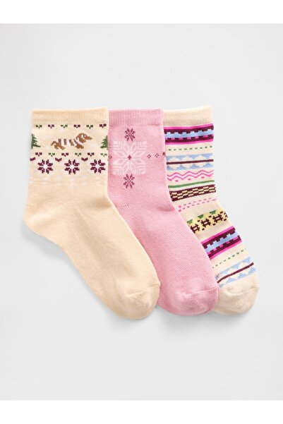 GAP Kız Çocuk Pembe Fair Isle Crew Çorap