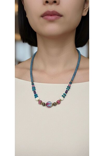 bettin tasarım Handmade Colorful Beaded Ethnic Design Women's Necklace Blue P...