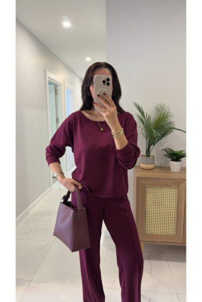 BİRCANÇİL Wiweta Burgundy Boat Neck Modal Set