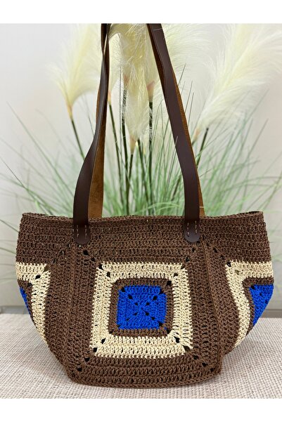 Design by Yeliz El örgüsü kâğıt ip çanta motifli hasır çanta xl