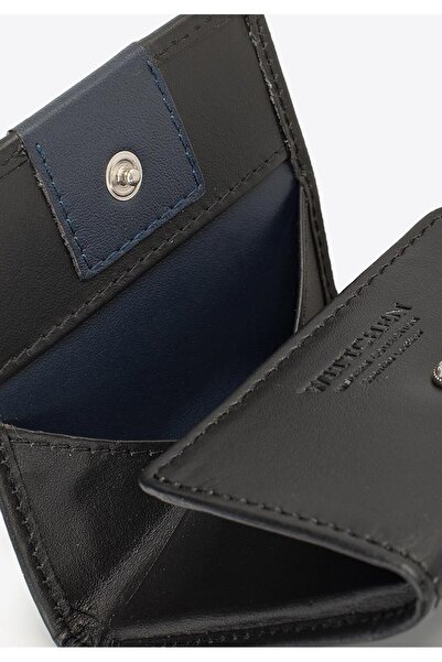 Wittchen Men's Leather Coin Purse with Logo Patch, Black and Navy Blue, Leather