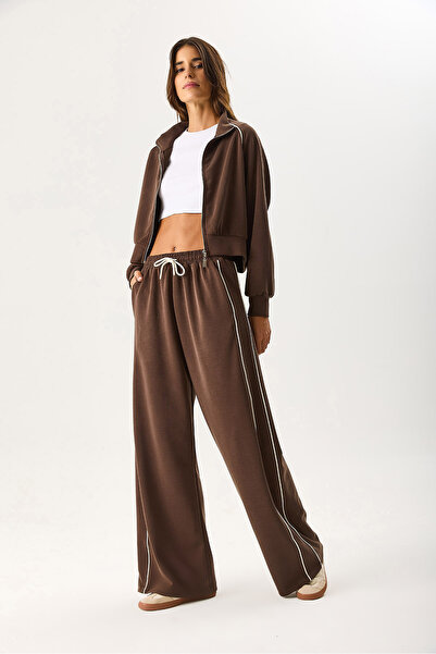 VENA Women's Regular Fit Side Slit Soft Textured Jogging Pants (Cupro) - Brown