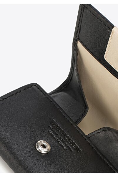 Wittchen Men's Leather Coin Purse with Logo Patch, Black and Beige, Leather