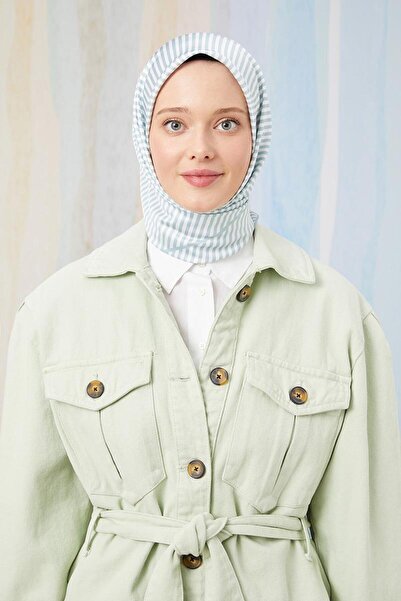 Levidor Ψηφιακό κασκόλ με ρίγες σε νεροπράσινο χρώμα