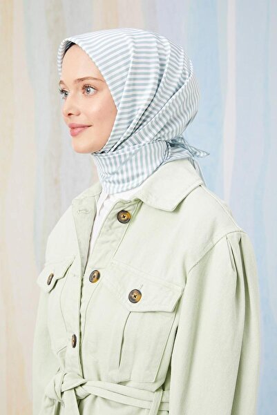 Levidor Ψηφιακό κασκόλ με ρίγες σε νεροπράσινο χρώμα