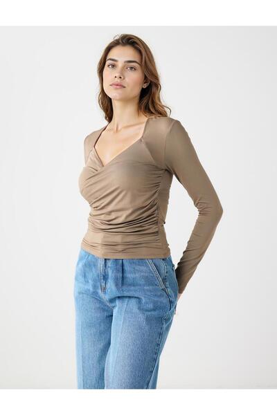 Jimmy Key Πλεκτή μπλούζα με μακρυμάνικο ασύμμετρο γιακά με λεπτή εφαρμογή βιζόν