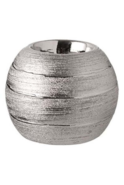 Silver Star Suport lumânare tip pastilă de Crăciun din ceramică argintie - dungi, 9 x 7 cm