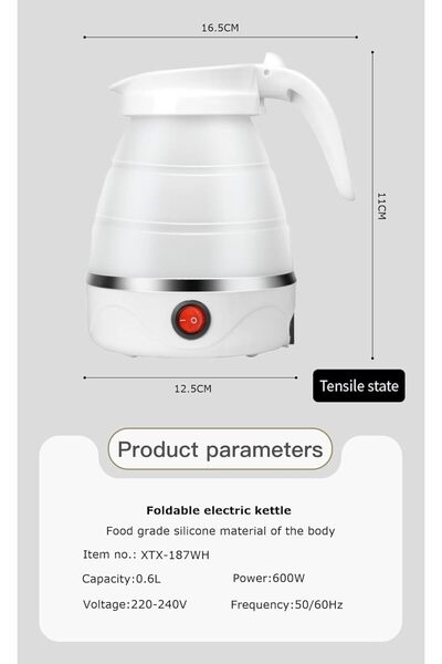 B&D Electric Kettle, Foldable Silicone, 600 ml, 600 W, White