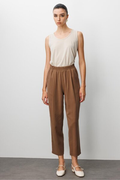 Moda İlgi Modailgi Yüksek Bel Lastikli Yandan Cepli Pileli Pantolon - 15040 V...