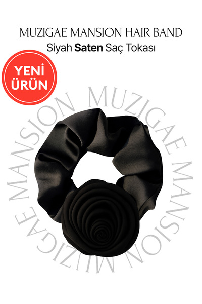 Muzigae Mansion Black Satin Hair Clip Hair Band with Rose Detail