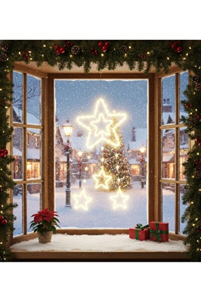 REDz Accessories Hanging LED Christmas Installation, "Star Design", Star Model, 90 cm, Yellow Light