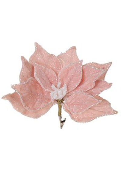 Jumbo Decorative Christmas Flower Pink Frosty with Silver Glitter & Clip 24 cm