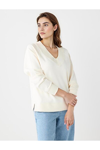 Jimmy Key Екрю довгий рукав V комір в'язаний модальний світшот