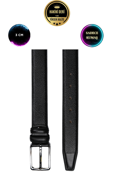 CüzCan Чорний ремінь з натуральної шкіри, 3 см, чоловічий (ТКАНИНА)