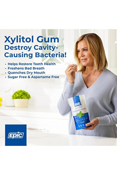 Epic Dental Xylitol Sweetened Peppermint Gum, 50 Pieces