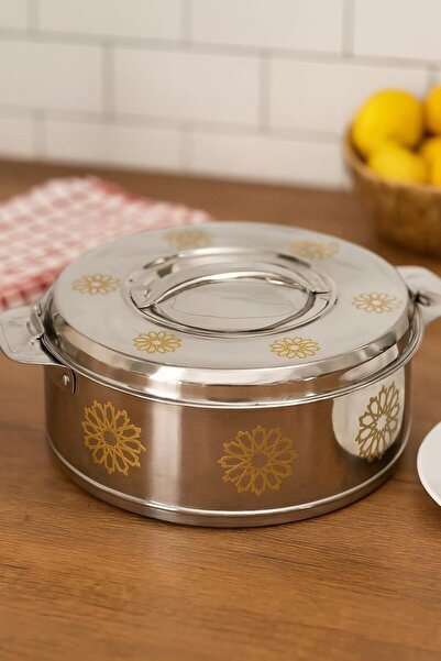 B&D Stainless Steel Insulated Casserole, 2500 ml, Golden Flower Design, Double Wall