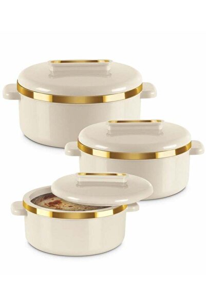 Badraig Set of 3 Inner Stainless Steel Hotpot (1000 ml, 1500 ml, 2500 ml) Beige/Gold