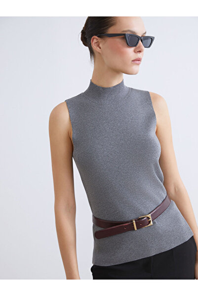 LC Waikiki Lcwaikiki Classic Gray Mock Neck Women's Knitwear Sweater