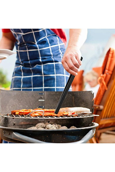 ZUZU MADE 2'li Set Siyah Isıya Dayanıklı Silikon Kızartma Izgara Ve Metal Silikon Uçlu Kızartma Servis Maşası Barbekü Maşası Mangal Maşası