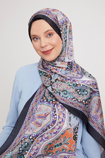 Levidor Siyah-Bej Etnik Baskılı Vual İpek Şal