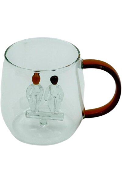 B&D banddtools Glass Mug with Decorative Sculptures, 425 ml, Single-wall, Brown Handle