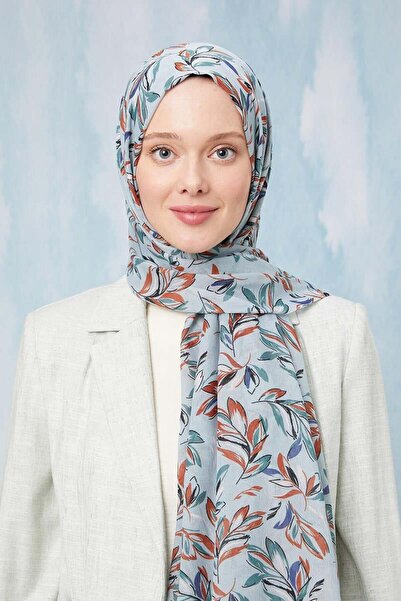 Levidor Mint Yeşili Yaprak Desen Cotton Şal