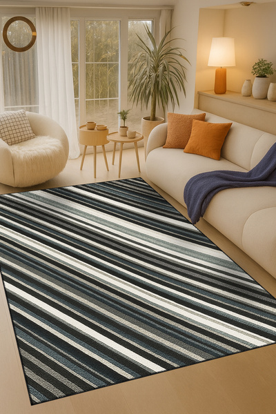 Rugs Modern Halı سجادة MOSSO متعددة الألوان ذات خطوط متقاطعة ومنسوجة بنمط عصر...