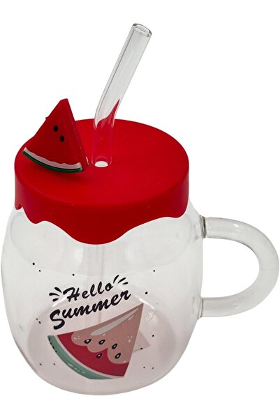 B&D BandDTools Hello Summer Watermelon Glass-Style Cup with Red Lid and Straw