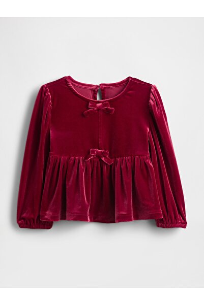 GAP Kız Bebek Kırmızı Kadife Fiyonk T-Shirt