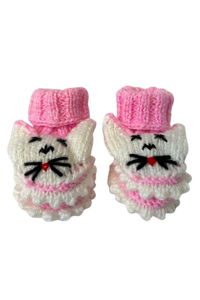 Uretti - Çiğdem 1390 1206 Hand Knitted Rabbit Patterned Pink Baby Booties / 12 - 24 Months