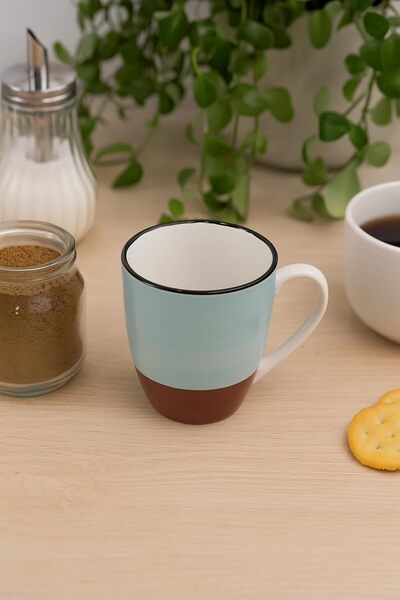 B&D Two-tone Ceramic Coffee Mug, Light Blue and Brown, White Handle