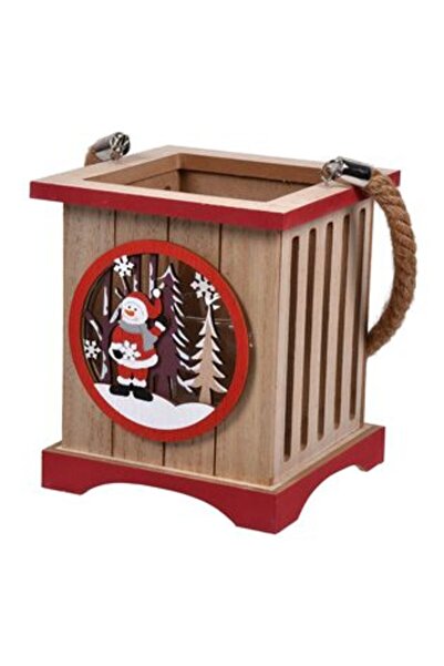 Silver Star Felinar decorativ de Crăciun din lemn - model om de zăpadă, 15 x ...