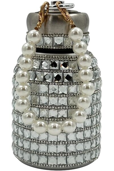 B&D Luxury Crystal Thermal Flask - 300ml Stainless Steel Insulated Bottle with Pearl Strap