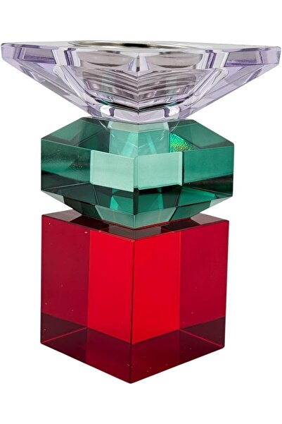 B&D مبخرة زجاجية كريستالية حديثة - مكعب هندسي مزخرف (شفاف، بنفسجي، أخضر، أحمر)